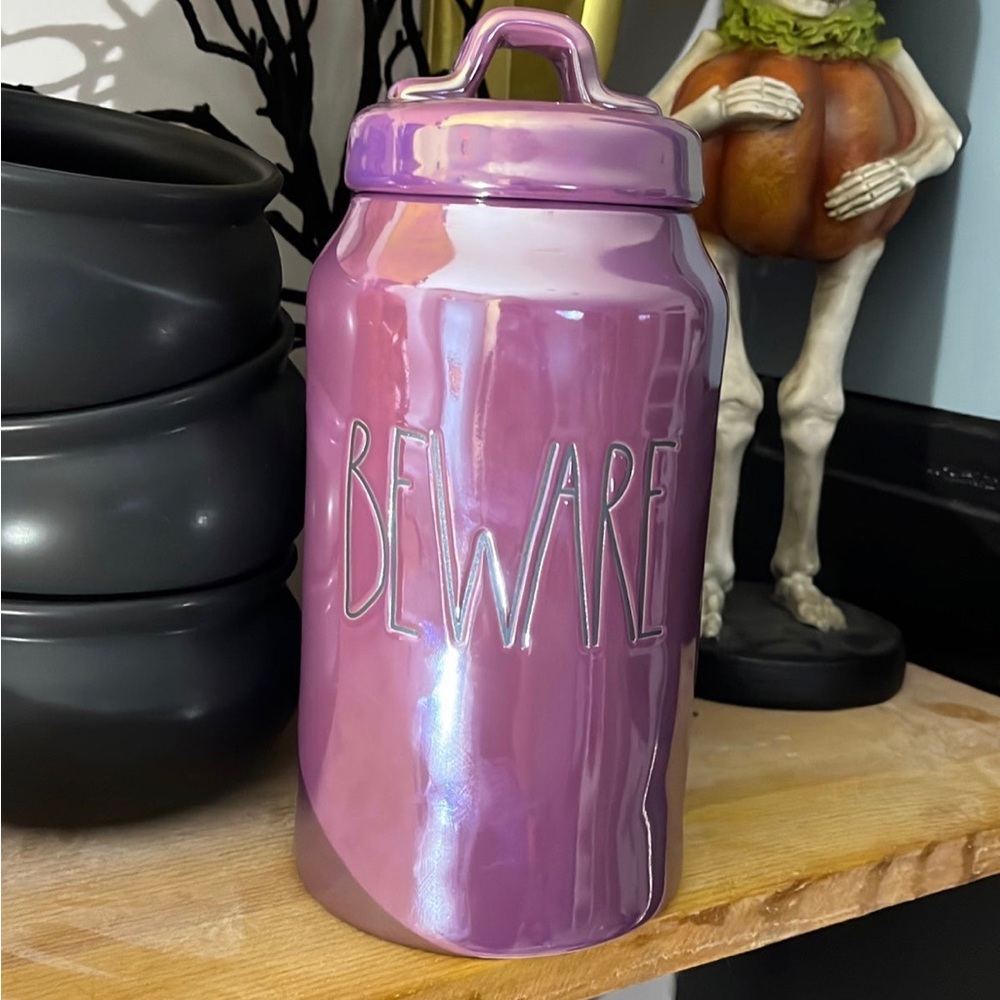 NWT Beware Rae Dunn tall slim canister purple iridescent
